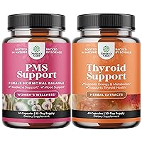 Bundle of Advanced PMS Support Supplement for Women and Herbal Thyroid Support Complex - Mood Enhancer Energy Supplement for Thyroid Health
