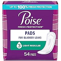 Poise Incontinence Pads & Postpartum Incontinence Pads, 3 Drop Light Absorbency, Regular Length, 54 Count, Packaging May Vary