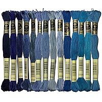 Blue Colors 100% Long-Staple Cotton Embroidery Floss Pack Cross Stitch Threads, Pack of 15 Skeins