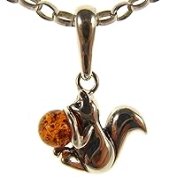 BALTIC AMBER AND STERLING SILVER 925 DESIGNER COGNAC SQUIRREL PENDANT JEWELLERY JEWELRY (NO CHAIN)