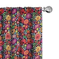 Ambesonne Floral Curtains, Summer Warm Tone Asters Poppy Flowers Chrysanthemums Composition Garden Art, Window Treatments 2 Panel Set for Living Room Bedroom, Pair of - 28