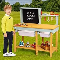 Wooden Tool Bench,Pretend Play Toys for Kids,Toy Play Workbench Workshop with Building Tools Sets, Creative Wood Construction Workshop with Tools Set for Toddlers Boys & Girls Age 3-5 Educational Gift