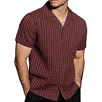 VATPAVE Mens Summer Cuban Collar Shirts Short Sleeve Button Down Beach Shirts Regular Fit Hawaiian Shirts with Pocket