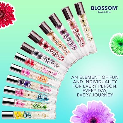 Blossom Roll on Rollerball Perfume Oil with Natural Ingredients + Essential Oils, Infused with Real Flowers, Made in USA, 0.3 fl oz./9ml, 3 pack Mini Gift Set, Hibiscus/Honey Jasmine/Rose