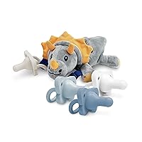 Dr. Brown’s HappyPaci 100% Silicone Baby Pacifier 0-6m, BPA Free 4-Pack with Lovey Soft Plush Animal Teether Holder, Triceratops