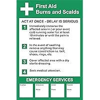 First aid signs First aid burns and scalds safety sign - Self adhesive sticker 300mm x 200mm
