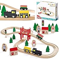 Tiny Land Wooden Train Set for Toddler - 39 Pcs- with Wooden Tracks fits Thomas, fits Brio, fits Chuggington, fits Melissa and Doug - Expandable, Changeable-Train Toy for 3 4 5 Years Old Girls & Boys