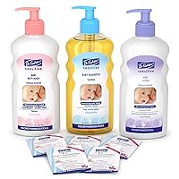 Dr. Fischer Sensitive Baby Bath Set - Baby Bath Wash, Tearless Shampoo, Lotion, & Eye Care Wipes, Baby Bath Essentials - Vitamin Rich Baby Wash Set, Baby Wash and Shampoo Sets - Daily Baby Skin Care