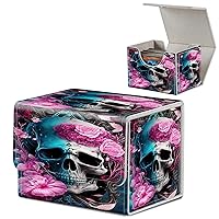 Card Deck Box for MTG, Microfiber Lining and PU Leather Large Size Card Box, Fit 100+ Single Sleeved Cards, Strong Magnet Collectible Card Storage Box Fit TCG Fit MTG, Skull Rose