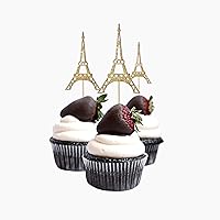 Cup Cake Topper Eiffel Tower, Paris Birthday Ideas, Glitter Card Stock Color Gold 12pc