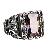 925 Sterling Silver Ring, Mystic Topaz Silver Men Ring, Mystic Topaz Created Stone