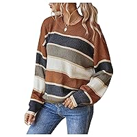 GORGLITTER Women's Striped Oversized Sweater Color Block Long Sleeve Pullover Tops Casual Crew Neck Y2k Clothes