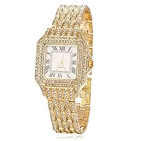Halukakah Diamond Gold Watch, Men's 18K Real Gold/Rose Gold/Platinum Plated White Gold 33 mm Wide Square Dial Quartz 20 cm with Cuban Chain Necklace Bracelet, Free Gift Box, gold clock, Bracelet