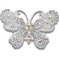 Women Girls Large Crystal Safety Butterfly Brooches Pins Lady Wedding Bugs Costume Rainbow Rhinestone Broaches Silver Jewelry Lot Decorative Insect Broches