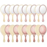 20 Pcs Vintage Handheld Mirrors Portable Hand Mirror Vintage Embossed Flower Retro Hand Held Mirror with Handle Compact Makeup Mirror for Women Girl Face Makeup Travel (Beige, Rose Gold)
