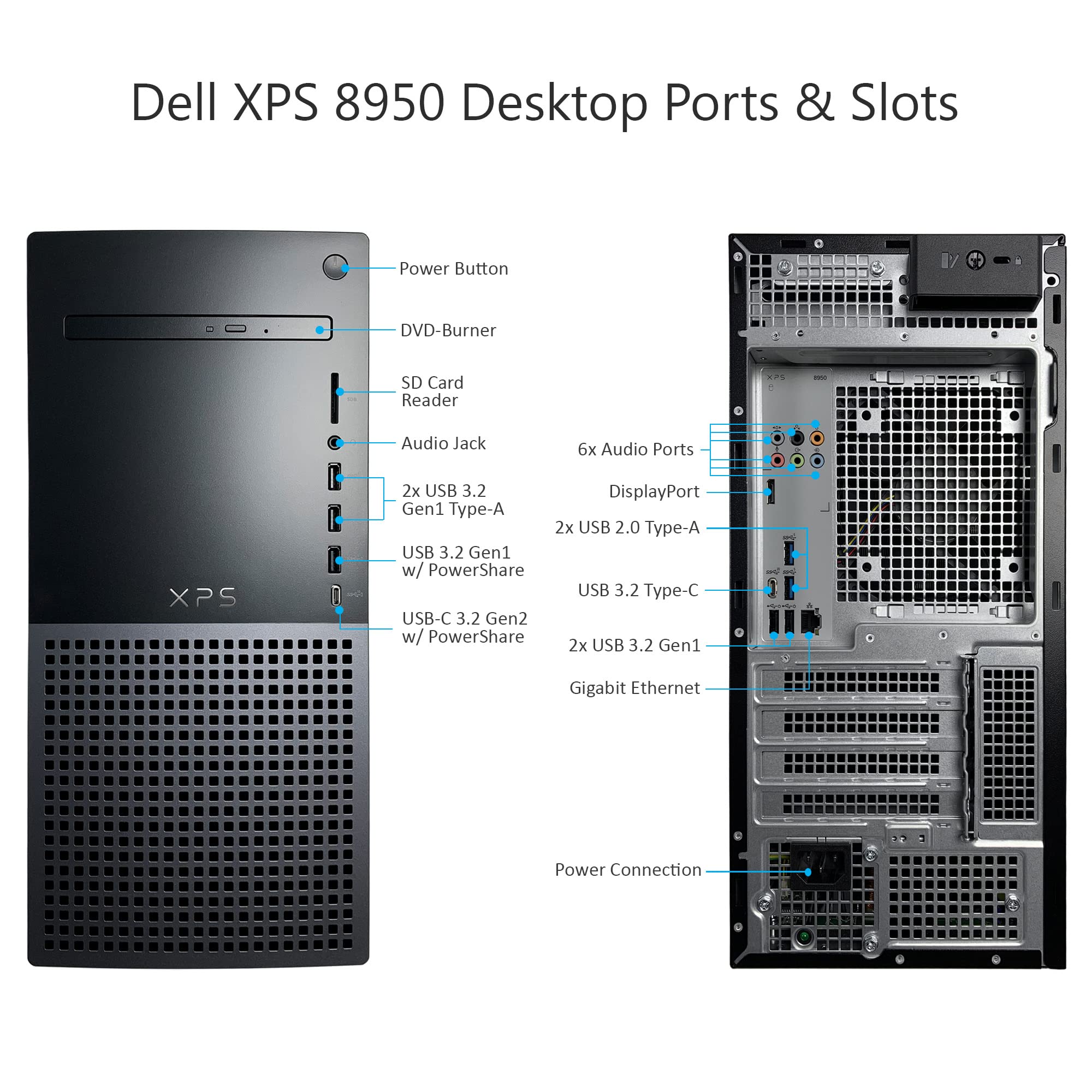 Dell XPS 8950 Desktop Computer - 12th Gen Intel Core i7-12700K up to 5.0 GHz CPU, 128GB RAM, 1TB NVMe SSD + 1TB HDD, Intel UHD Graphics 770, Killer Wi-Fi 6, DVD Burner, Windows 11 Home