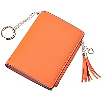 Gostwo Small Wallet for Women Leather Bifold Women Wallets with Tassel [Rfid Blocking] [Zippered Coin Pocket] Cute Wallets for Girls Orange
