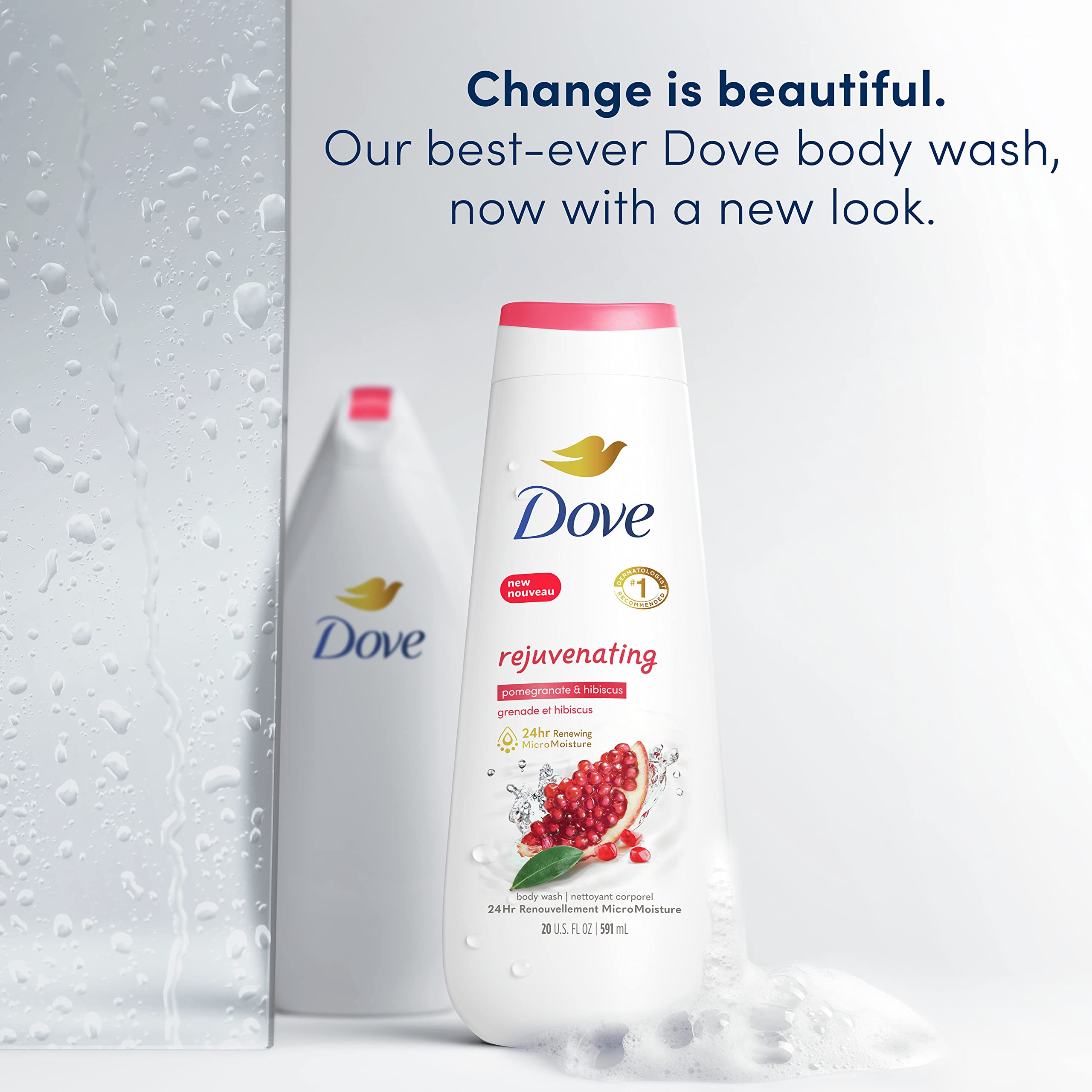 Dove Body Wash Rejuvenating Pomegranate & Hibiscus 4 Count for Renewed, Healthy-Looking Skin Gentle Skin Cleanser with 24hr Renewing MicroMoisture 20 oz