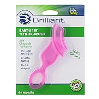 Brilliant Oral Care Baby’s First Toothbrush, Smooth Silicone Bristles Gently Clean Tender Teeth and Gums, for Ages 4+ Months, Pink, 1 Pack