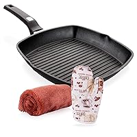 Moss & Stone Griddle Aluminum Nonstick Stove Top Square Grill Pan, Perfect for Meats Steak Fish & Vegetables,Dishwasher Safe,11 inch, Black