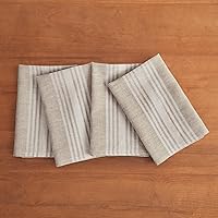 Solino Home Farmhouse Stripe Linen Dinner Napkins – 100% Pure Linen White and Natural Napkins Set of 4 – 20 x 20 Inch Washable Cloth Fabric Napkins