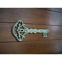 Skeleton Key Wall Decor or Paperweight, Cast Iron, Vintage Inspired Metal Wall Art, Farmhouse Style, Sage Green or Pick Color