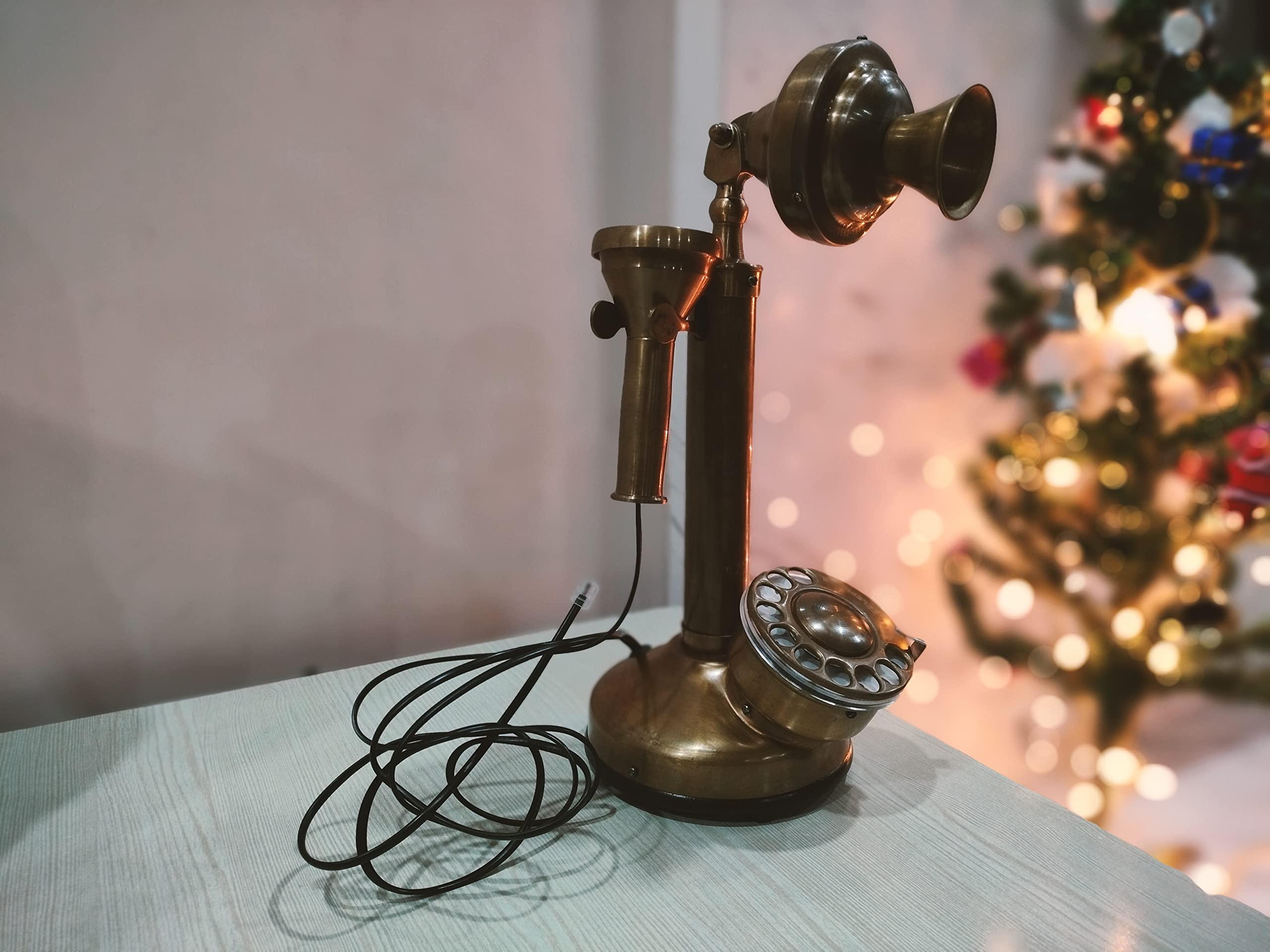 Antique Western Electric Bell Telephone Brass Candlestick Phone Replica Electronic Corded Rotary Dial Phone Home Decor