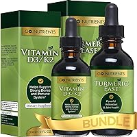 Liquid Vitamin D3 with K2 (MK-7) Drops & Turmeric Ease | Healthy, & Easy-to-Take Liquid Turmeric Extract with Black Pepper & Ginger, Turmeric Curcumin Liquid Extract