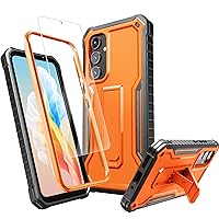FITO for Samsung Galaxy A54 5G Case, Dual Layer Shockproof Heavy Duty Case Come with Glass Screen Protector, Built-in Kickstand (Orange)