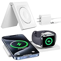 2 in 1 Foldable Wireless Charger for Apple Charging Station Magnetic Wireless Charging Pad Magsafe Charger for iPhone 12/13/14/15 Pro Max AirPods iWatch Travel Charger for Multiple Devices