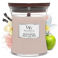 WoodWick Medium Hourglass Candle, Vanilla Sea Salt - Premium Soy Blend Wax, Pluswick Innovation Wood Wick, Made in USA