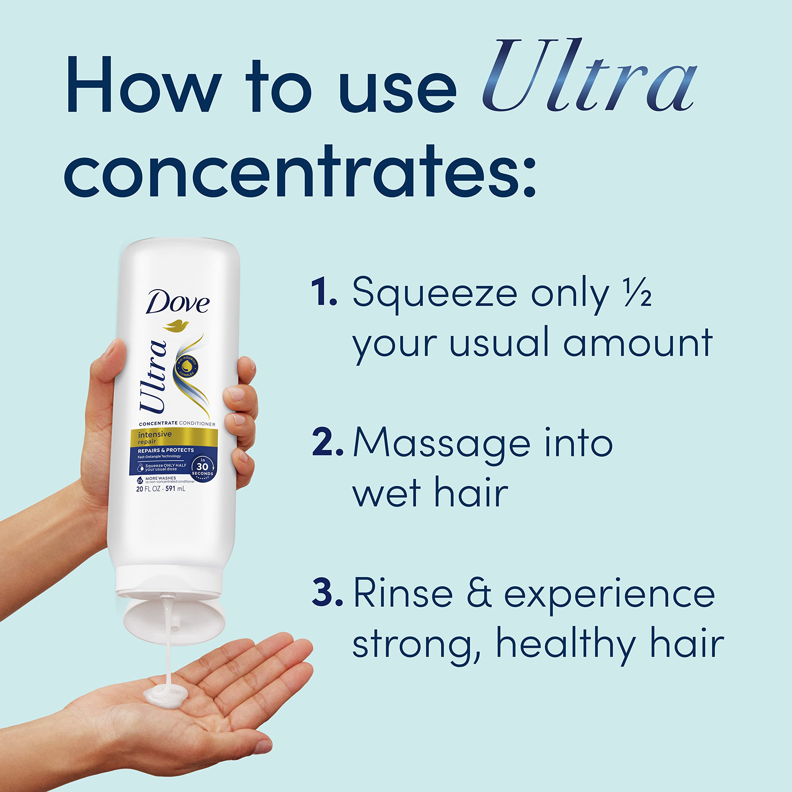Dove Ultra Intensive Repair Concentrate Conditioner for Damaged Hair Fast Detangle Technology Repairs and Protects in 30 Seconds with 2X More Washes 20 oz