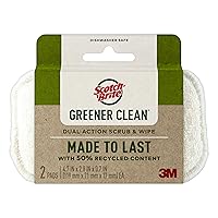 Scotch-Brite Greener Clean Dual Action Scrub & Wipe, for Washing Dishes and Cleaning Kitchen, Dish Scrubber for Washing Dishes, Superior Performance and Made with Sustainable Materials, 2 Pads