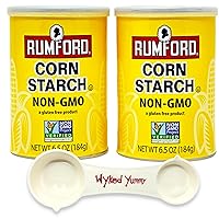Corn Starch for Cooking Bundle with - (2) 6.5 oz Containers of Rumford Non GMO Corn Starch Powder and One (1) Wyked Yummy All in One Measuring Spoon