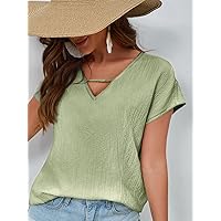 Womens Summer Tops Cut Out Neck Batwing Sleeve Blouse (Color : Mint Green, Size : X-Small)
