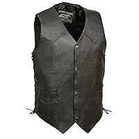 EVENT LEATHER EL5315 Black Motorcycle Leather Vest for Men w/Side Lace- Riding Club Adult Motorcycle Vests-6X