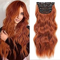 NAYOO Clip in Curly Hair Extensions 4PCS Long Wavy Synthetic Thick Hairpieces with Fiber Double Weft for Women Hair Full Head (24 Inch, Copper Red)