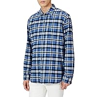 Amazon Essentials Men's Slim-Fit Long-Sleeve Plaid Flannel Shirt (Limited Edition Colors), Black Blue Plaid, Large