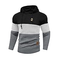 Sweaters for Men- Men Color Block Drawstring Hooded Sweater (Color : Multicolor, Size : Large)