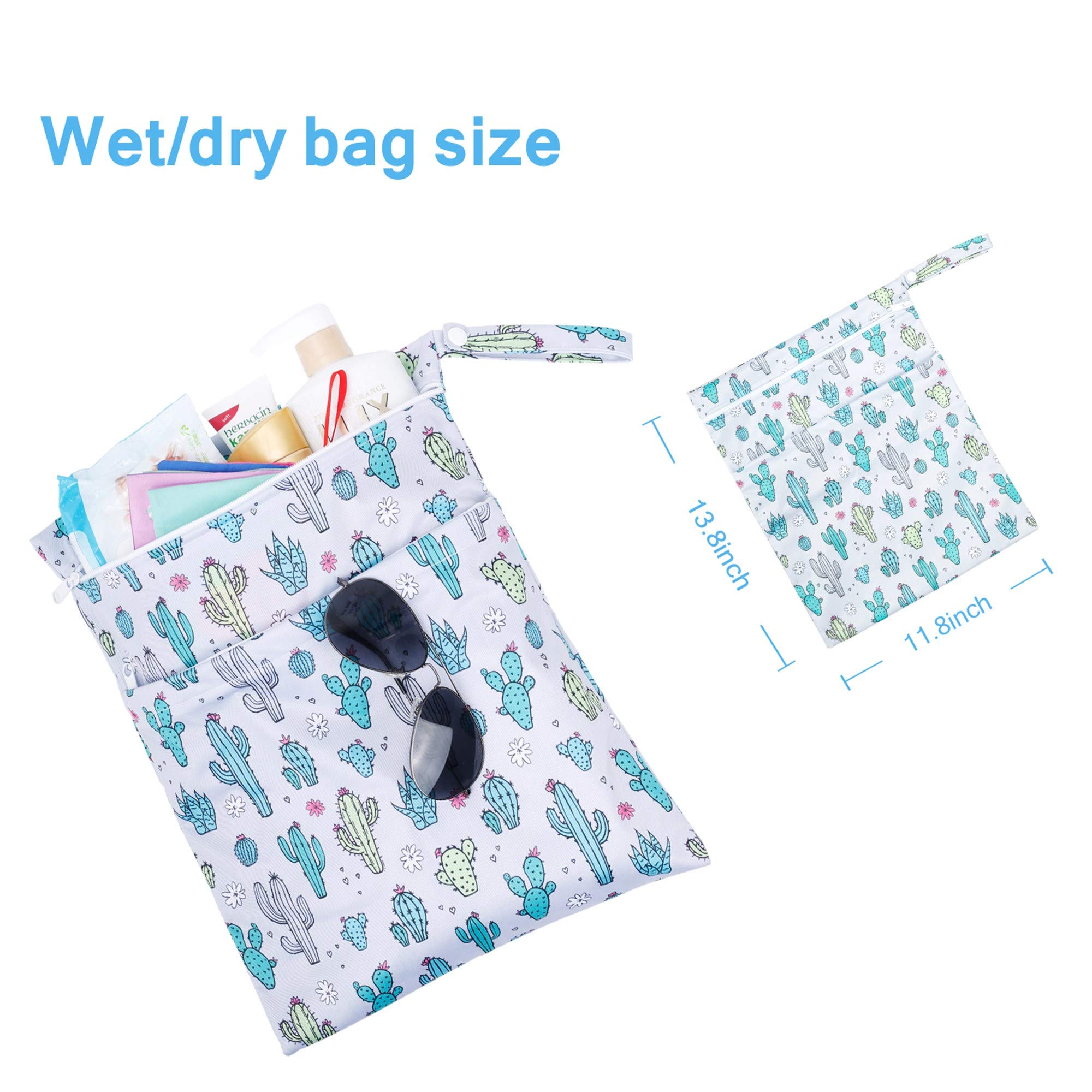 TRENSOM Wet Dry Bag for Breast Pump Parts Waterproof Reusable bags with Two Zippered Pockets Heart Cactus Wet Bag for Cloth Diapers Travel Beach Pool Yoga Gym Bag for Swimsuits Wet Clothes 2 pcs