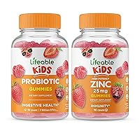 Lifeable Probiotic 2 Billion CFU Kids + Zinc 25mg Kids, Gummies Bundle - Great Tasting, Vitamin Supplement, Gluten Free, GMO Free, Chewable Gummy