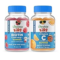 Lifeable Sugar Free Biotin Kids + Vitamin C Kids, Gummies Bundle - Great Tasting, Vitamin Supplement, Gluten Free, GMO Free, Chewable Gummy