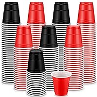 200 Pack 2 oz Plastic Shot Glasses Plastic Cups Mini Disposable Glasses for BBQ Christmas Party Tastings Serving Sample Picnic Camping Daily Life Wedding Supplies (Black, Red)
