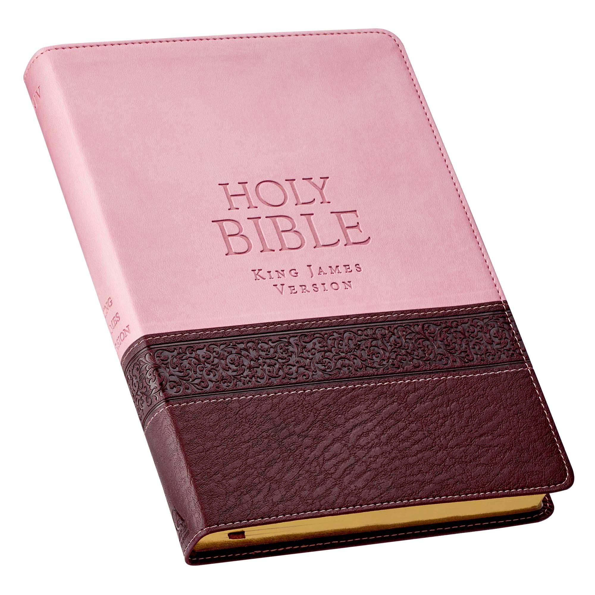 KJV Holy Bible, Thinline Large Print, Pink and Brown Faux Leather w/Ribbon Marker, Red Letter, King James Version