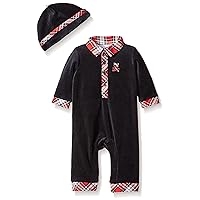 Little Me Baby Boys' Plaid Bear Coverall and Hat