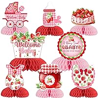Strawberry Baby Shower Decorations, 8 Pieces Strawberry Honeycomb Centerpieces, A Berry Sweet Baby is On The Way Table Topper Decor for Girls Fruit Themed Party Supplies