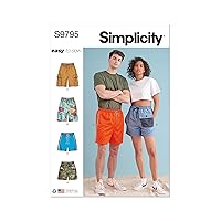 Simplicity Easy Unisex Pull-on Shorts Sewing Pattern Packet, Design Code S9795, Sizes XS-S-M-L-XL-XXL, Multicolor
