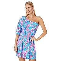 Lilly Pulitzer Niki One Shoulder Romper Cumulus Blue Orchid Oasis 12