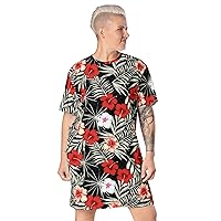 Tropical Floral T Shirt Dress for Women Hawaiian Hibiscus Flower Plus Size Comfy Fit