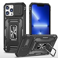 Case for iPhone 12 Pro Max Case with Camera Cover Slider Full Body Armour Military Protective Shockproof Phone Cover Magnetic Ring Stand 6.7 Inch Black